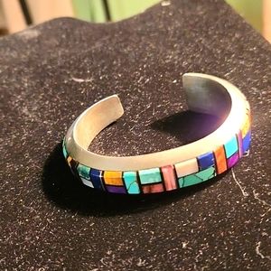 Alvin yellowhorse inlay multi color stone cuff. bracelet